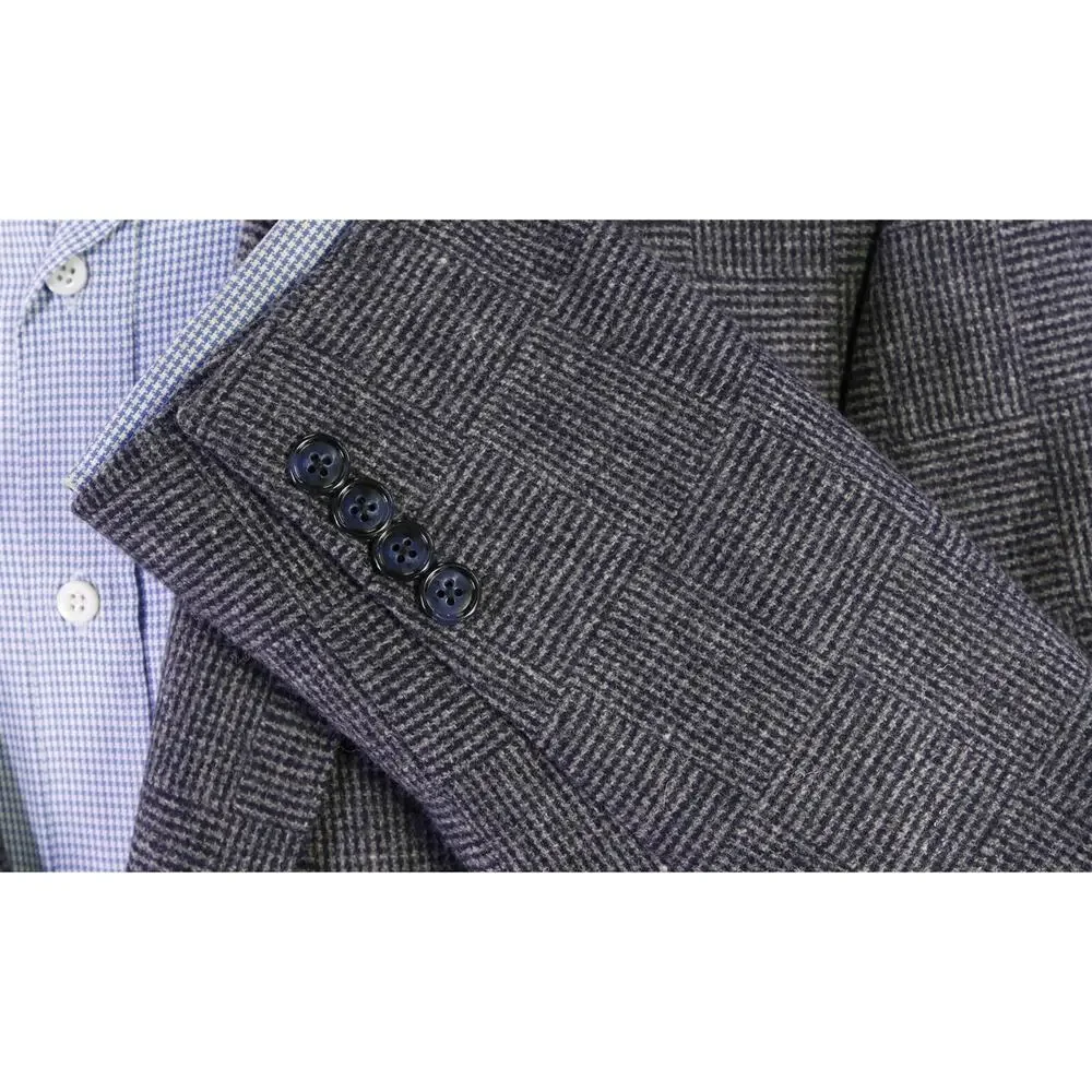 Paul Stuart Current Gray Navy Basket Weave Scottish Lambswool Blazer Jacket 44L
